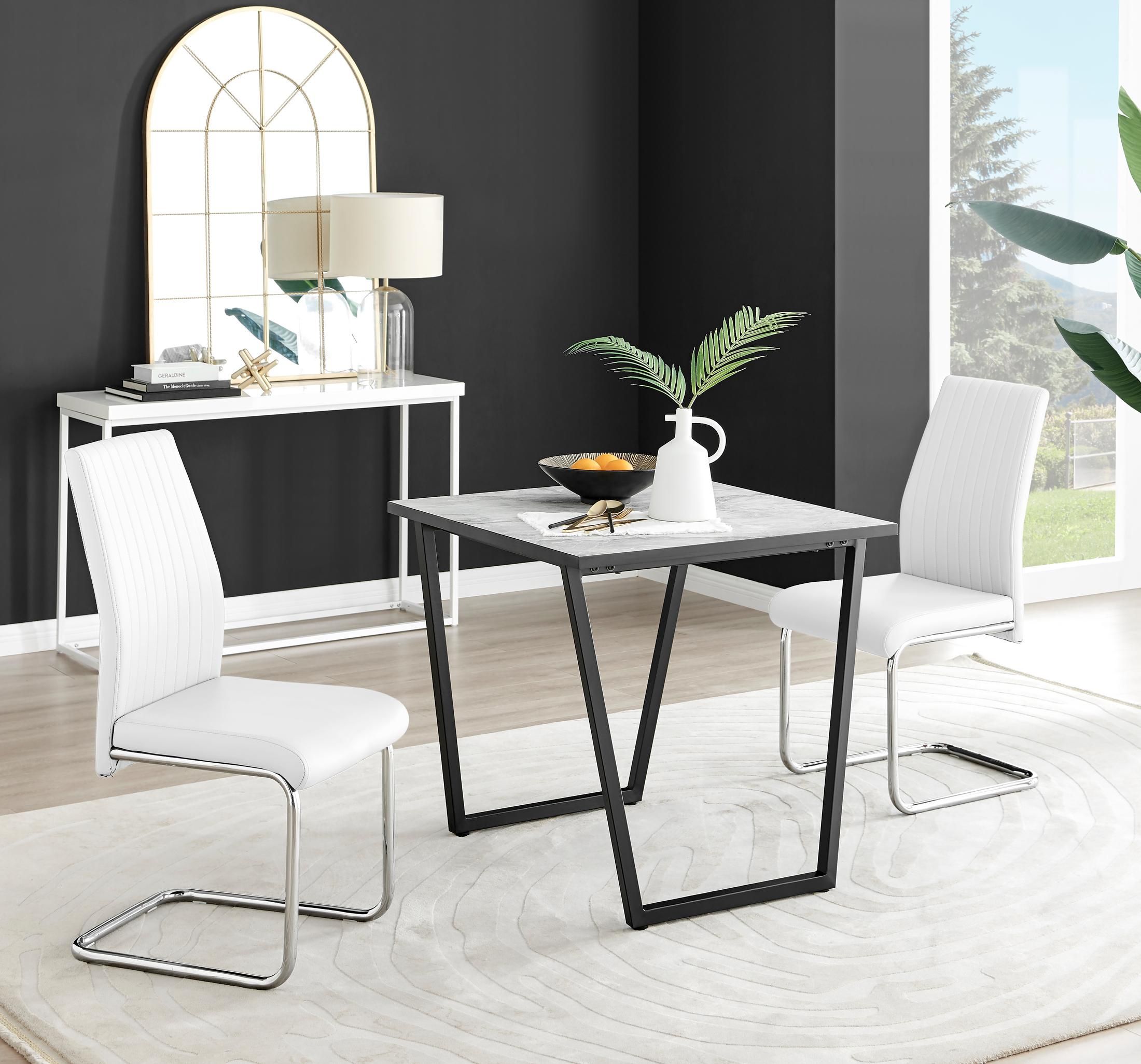 FurnitureboxUK Carson White Marble Effect Square Dining Table & 2 Faux Leather Lorenzo Chairs