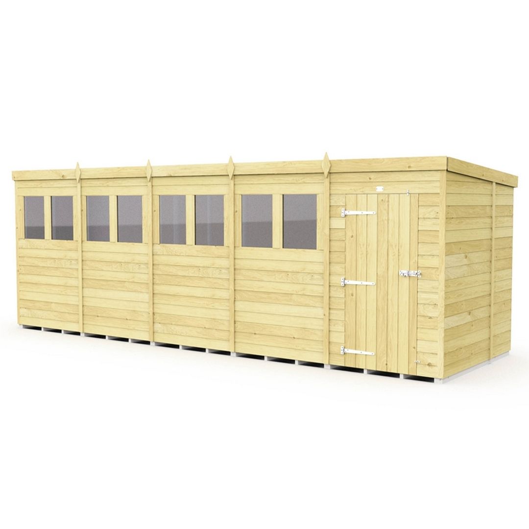 Buttercup Farm 20 x 7 Feet Pent Shed - Single Door W/ Windows - L214 x W589 x H201 cm in Brown