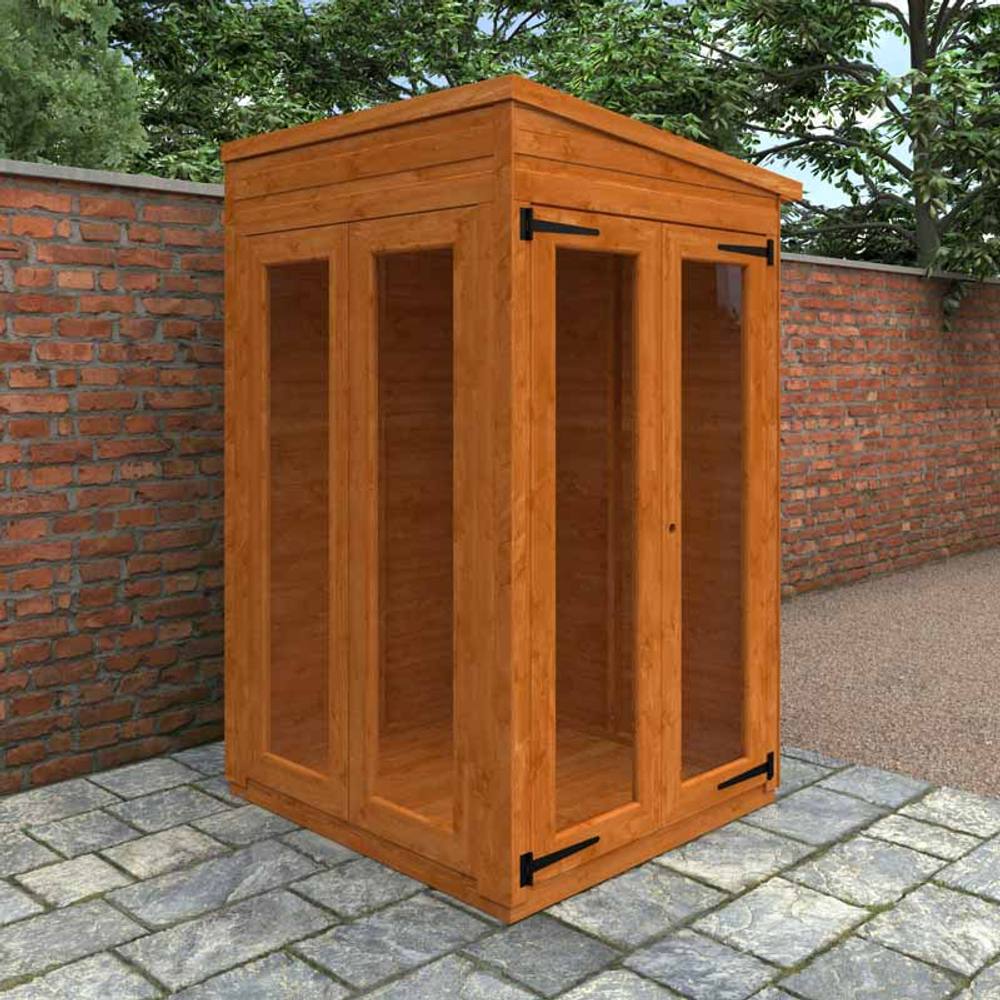Buttercup Farm 4x4 Flex Pent Full Pane Summerhouse 12mm Flex - L123.8xW115xH203 cm in Burnt Orange 2