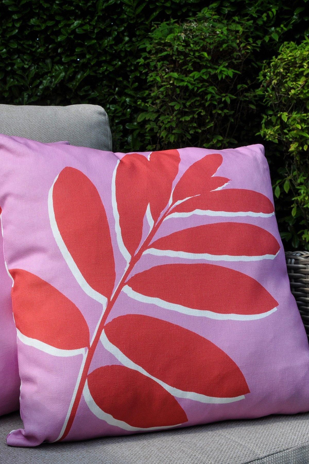 Fusion 'Leaf Print' Water & UV Resistant Filled Cushion in Pink