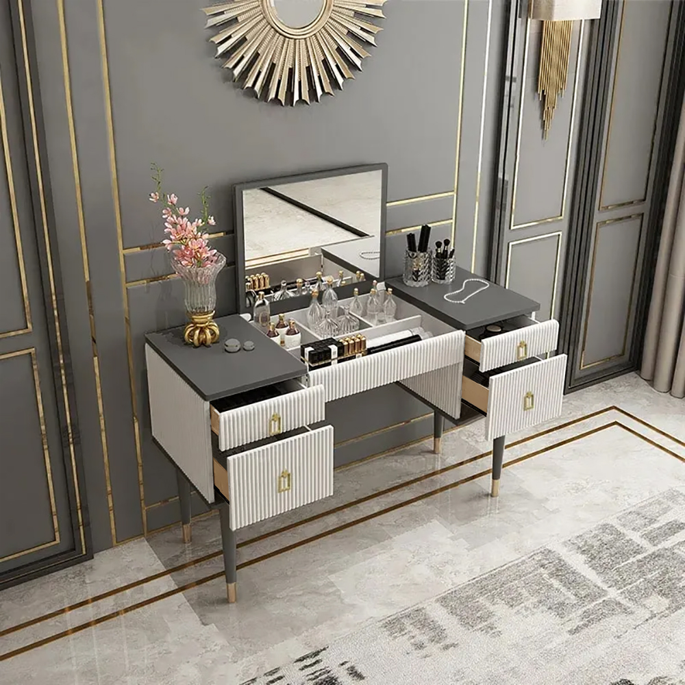 4-Drawer Dressing Table with Flip Top Mirror White & Grey