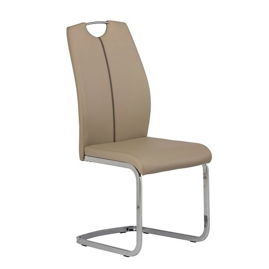 Holmes Cantilever Dining Chair In Latte PU With Chrome Base