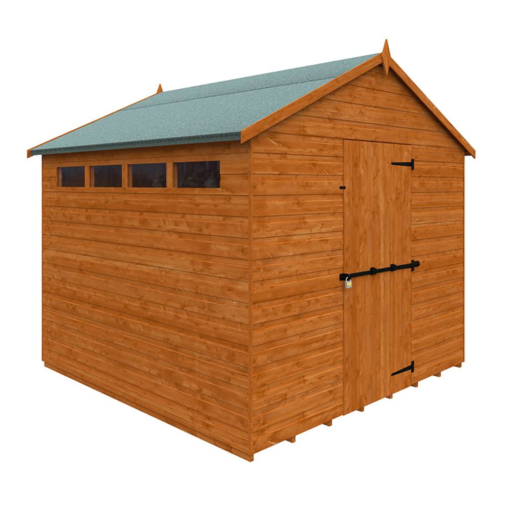 Buttercup Farm 8 x 8 Feet Security Apex 12mm Shed - Solid Wood/Softwood/Pine in Burnt Orange