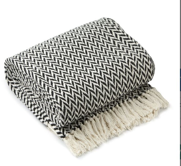 New Edge Blinds Chevron Collection Cotton Throw in Black