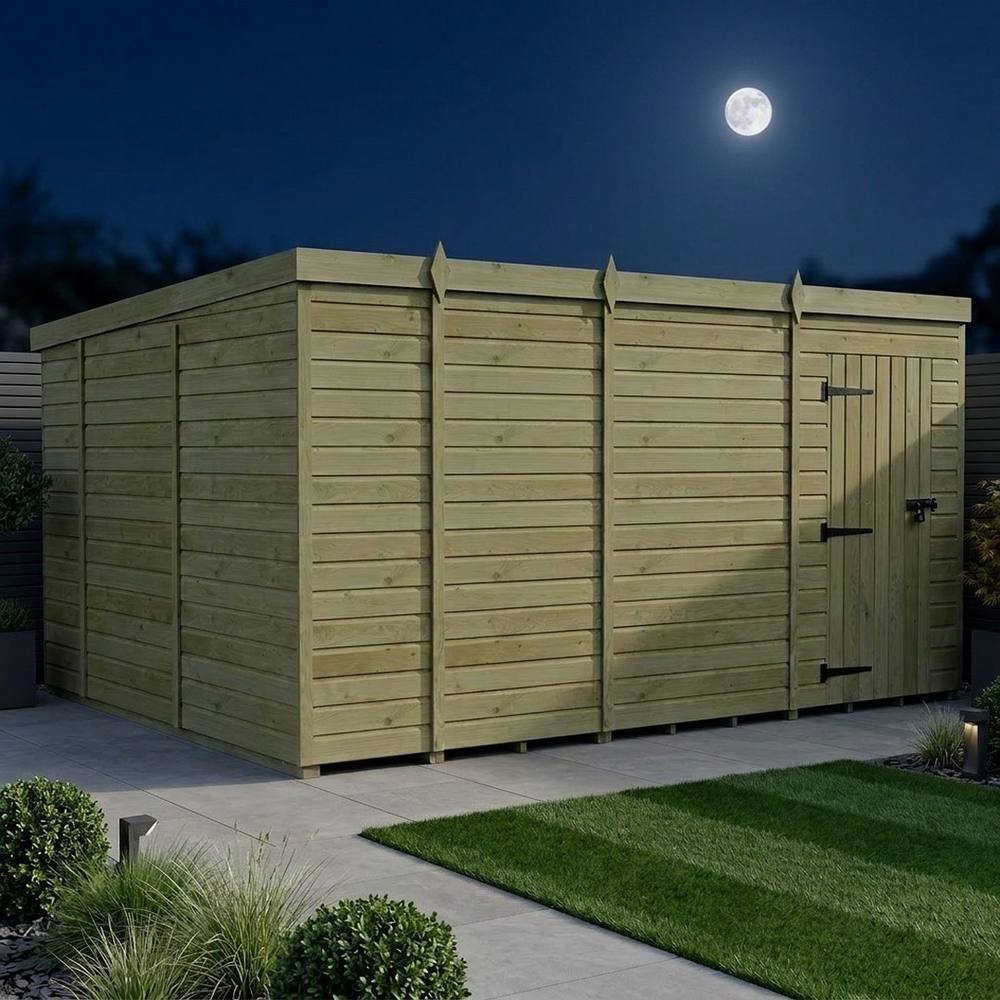 Buttercup Farm 13ft x 10ft Pent Garden Shed Single Door No Windows - Timber in Brown 3