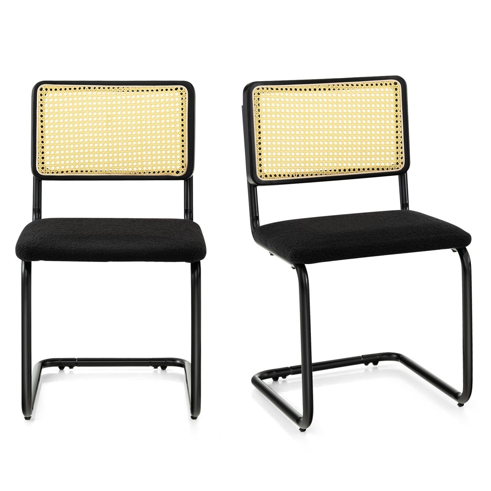 Costway Set of 2 Rattan Bar Stools Upholstered Counter Height Chair Kitchen Dining Stool in Black