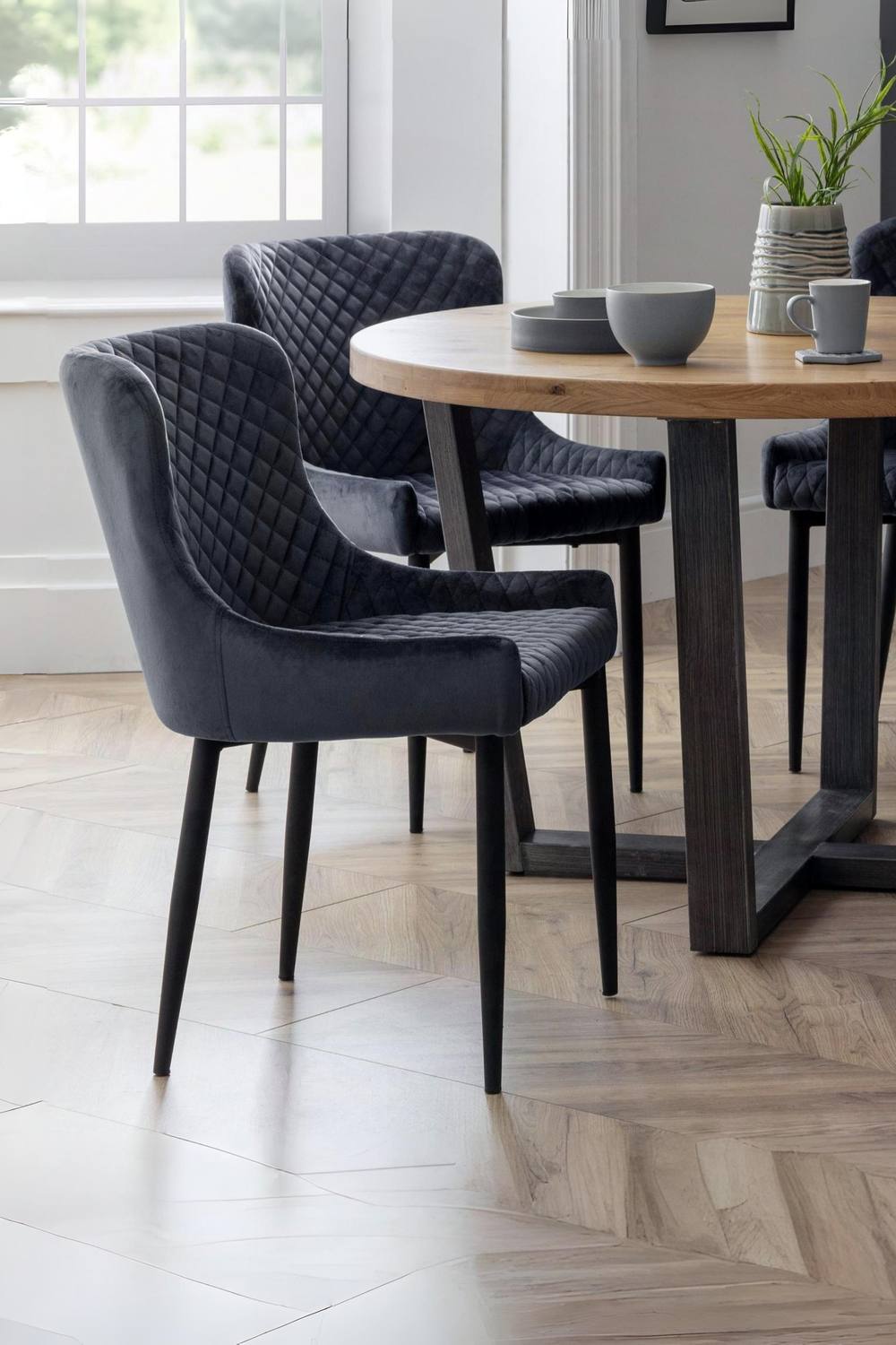 Julian Bowen Luxe Diamond Quilted Upholstered Dining Chair (Set of 2) in Grey