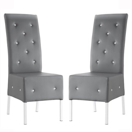 Asam Dining Chair In Grey Faux Leather in A Pair