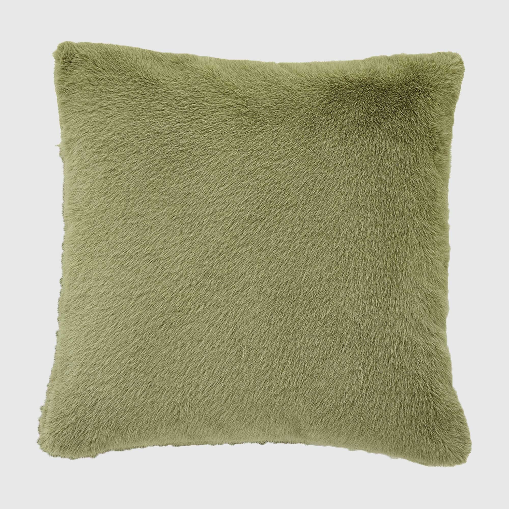 Sage Faux Fur Cushion, Square, Green Polyester | Barker & Stonehouse