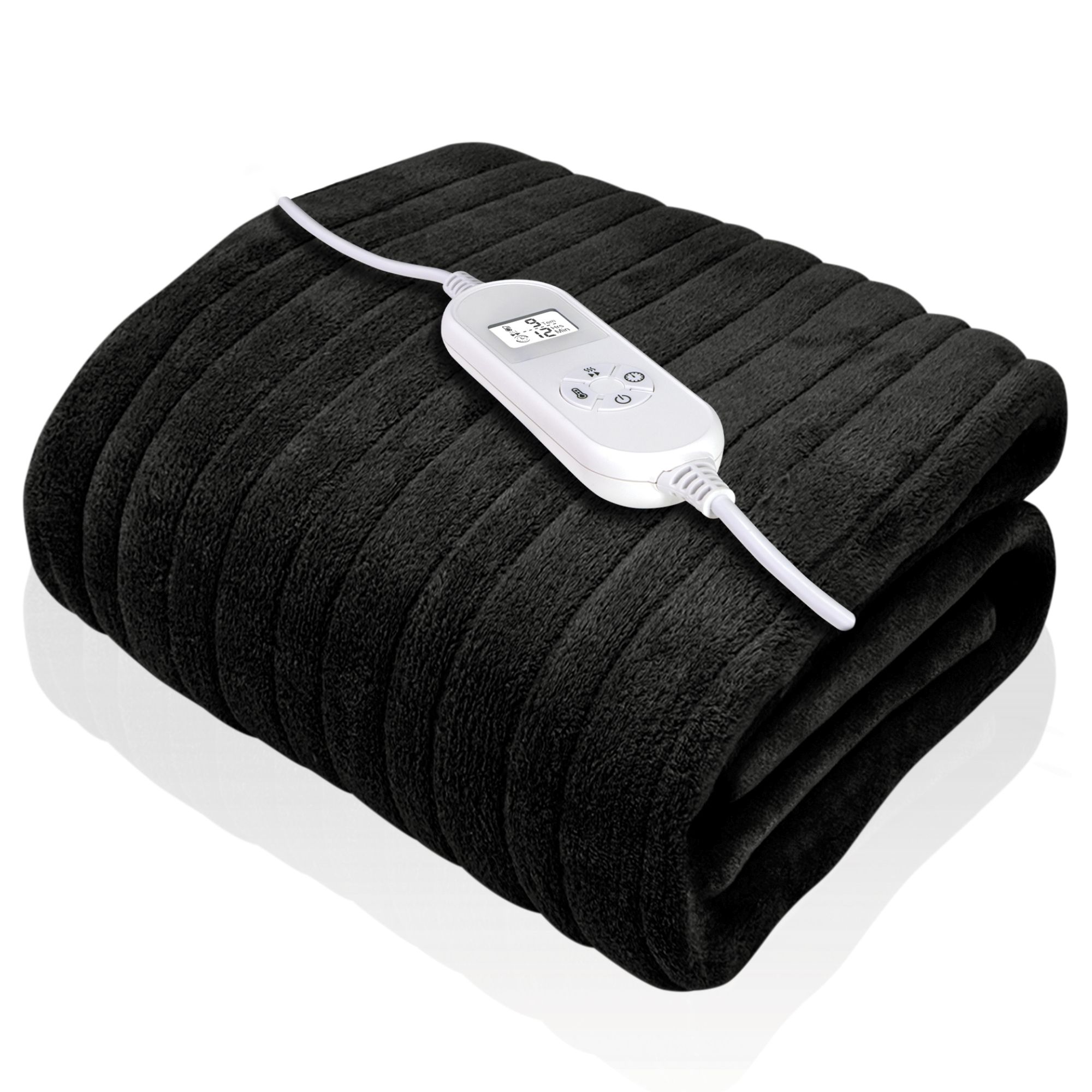 Dreamcatcher Deluxe Electric Throw Heated Double Over Blanket Soft Fleece Timer in Black