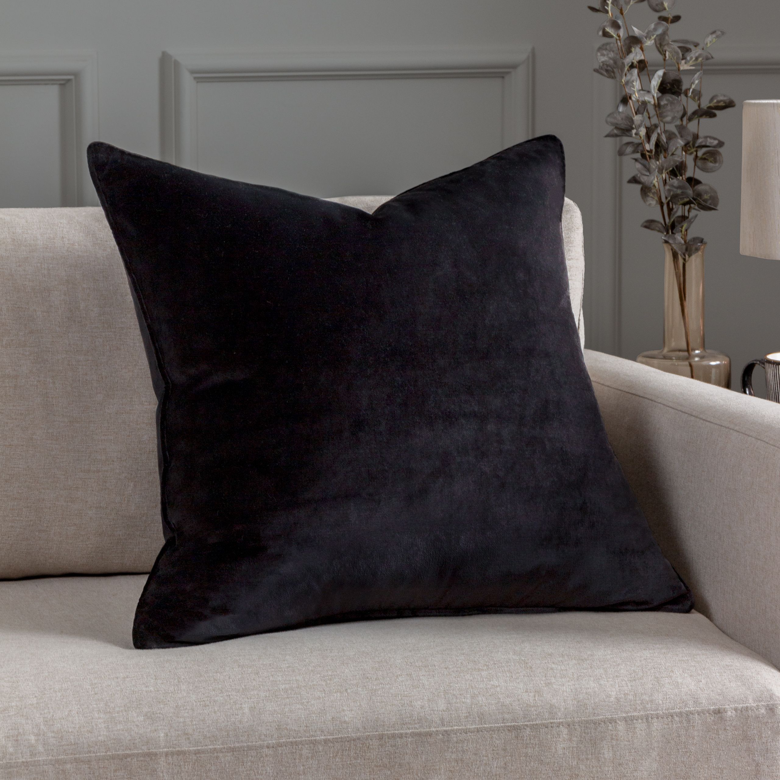 Paoletti Luxe Velvet Piped Cushion in Black