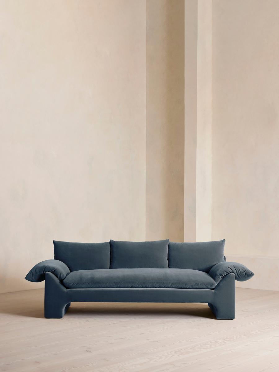 Wyatt Three Seater Sofa, Velvet, Grey Blue