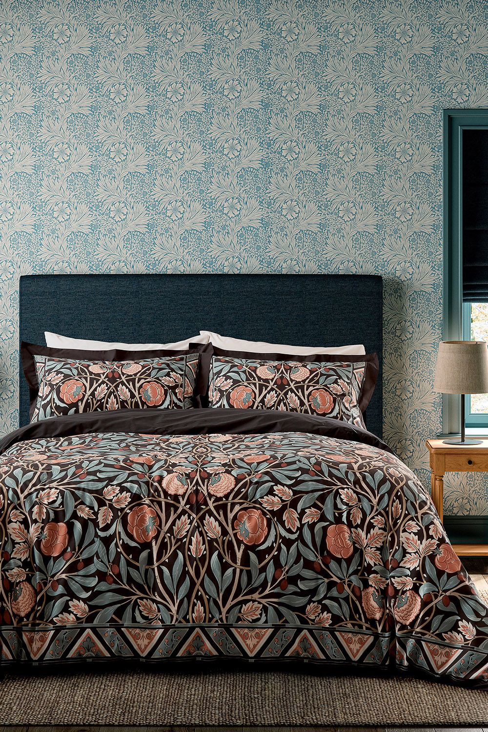Morris & Co 'Olive & Rose' Cotton Duvet Cover Set in Indigo