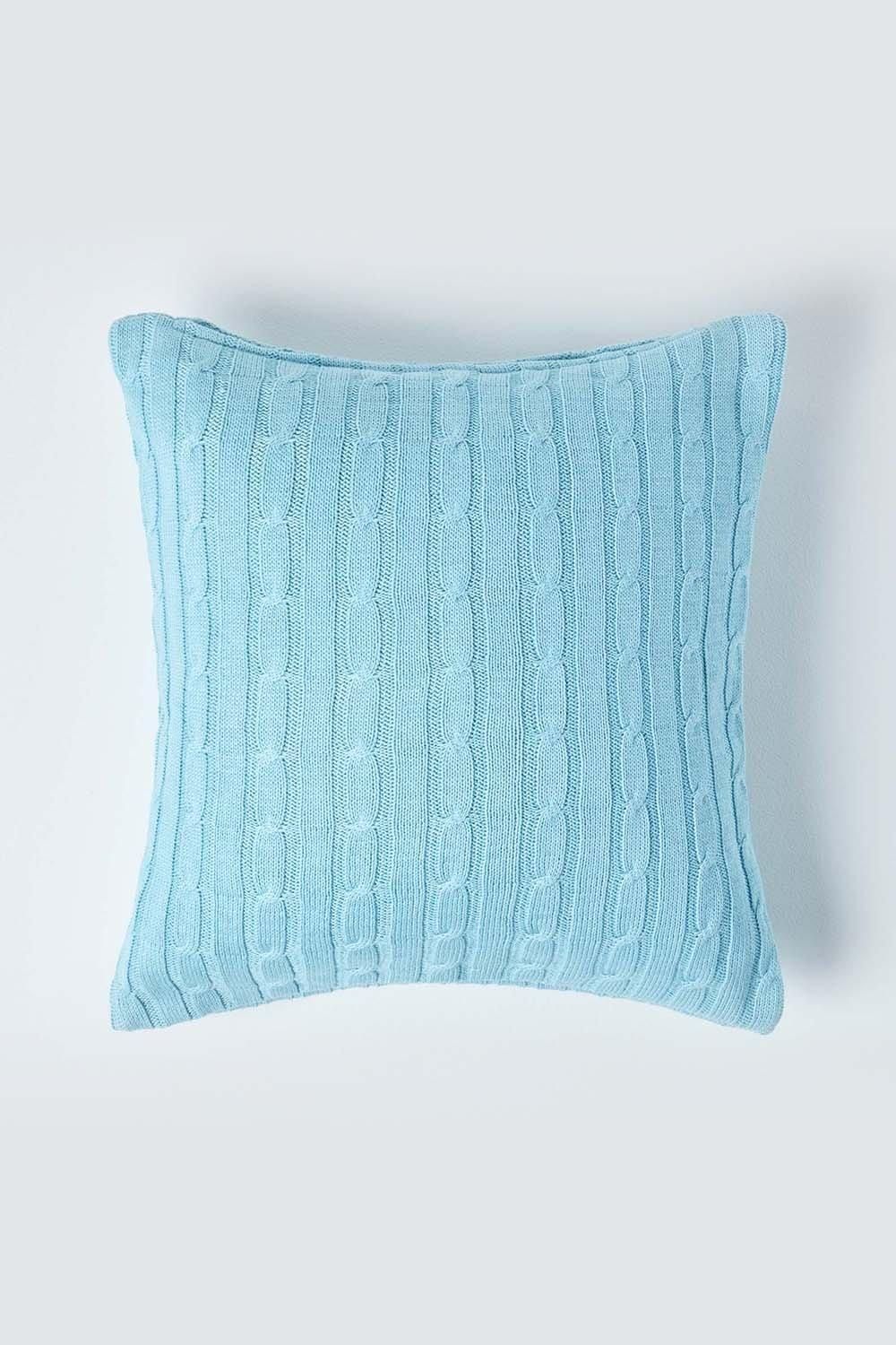 Homescapes Cotton Cable Knit Cushion Cover, 45 x 45 cm in Blue