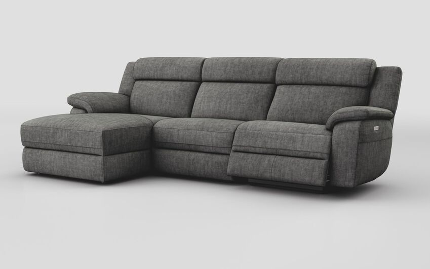 Black Fabric Sarsina 3 Seater Sofa Right Hand Facing Power & Left Hand Facing Lounger with Head Tilt