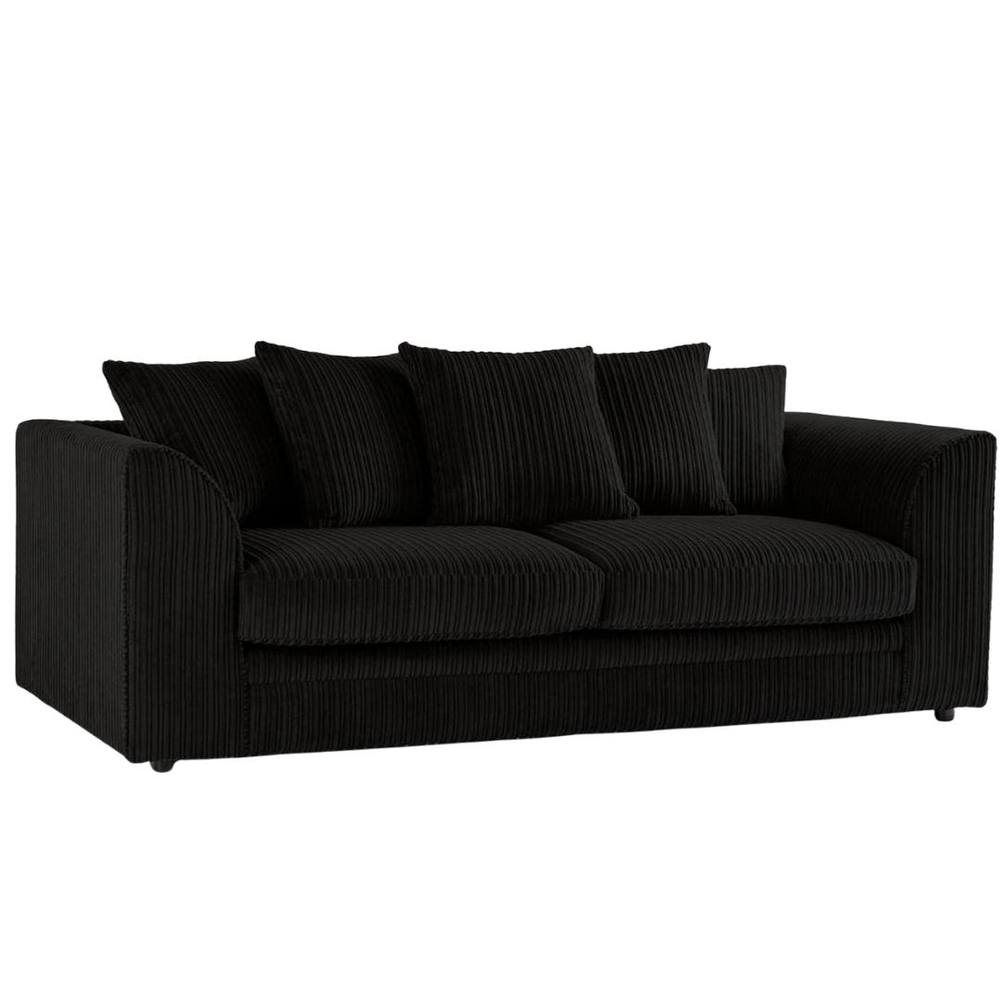 Bliss Furniture Jumbo Cord Dylan 3-Seater Scatter Back Sofa in Black, Plush & Stylish in Black