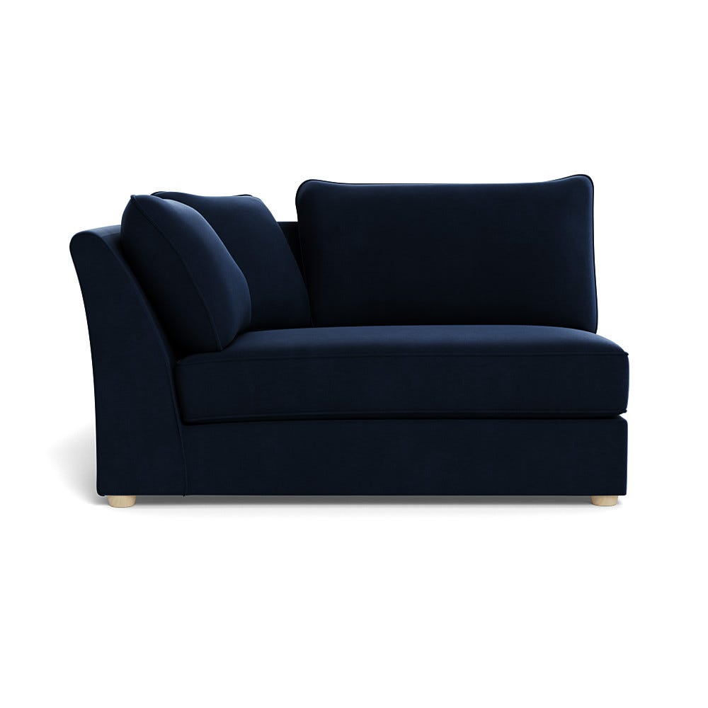 Heal's Tailor Large Curved Left Hand Facing Corner Unit Smart Velvet Dusk Natural Feet