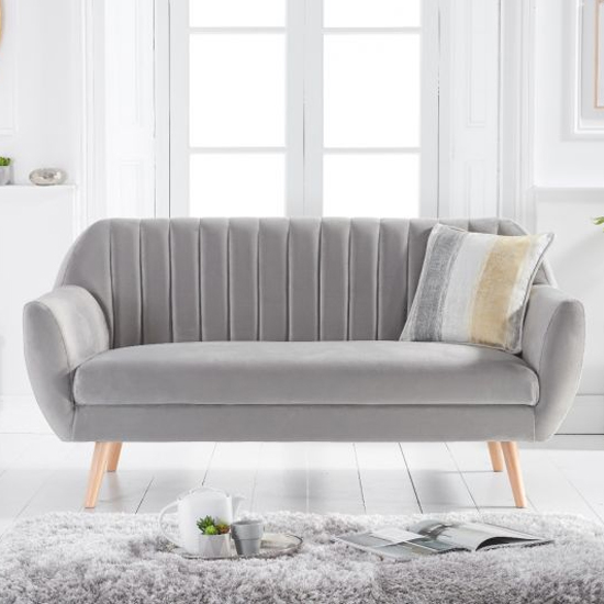 Luxen Velvet Upholstered 3 Seater Sofa In Grey