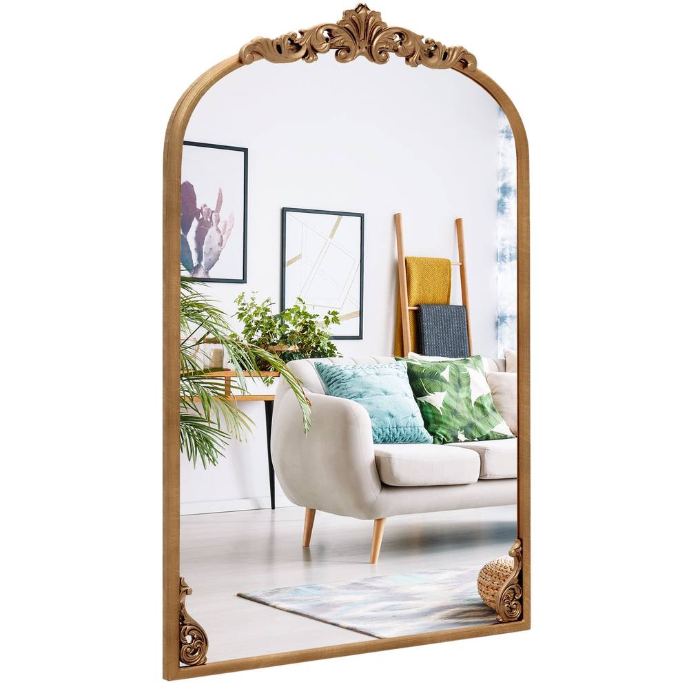 Costway Antiqued Gold Wall Mirror 90 cm x 61 cm Dramatic Arched Mirror
