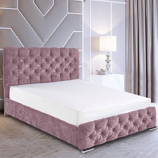 Harrisburg Plush Velvet Small Double Bed In Pink
