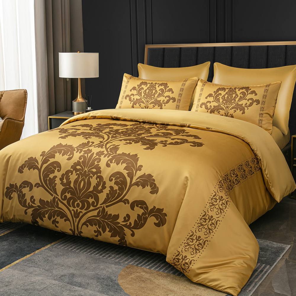 Grace Oeko Tex Certified Ultrasoft Duvet Cover Sets Machine Washable in Gold