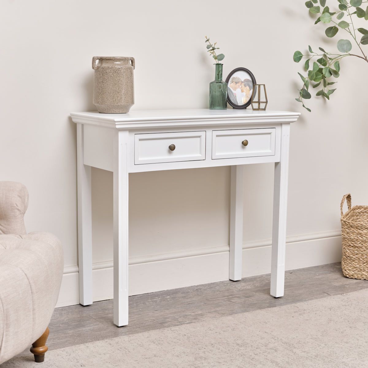 Melody Maison White 2 Drawer Console / Dressing Table - Daventry White Range