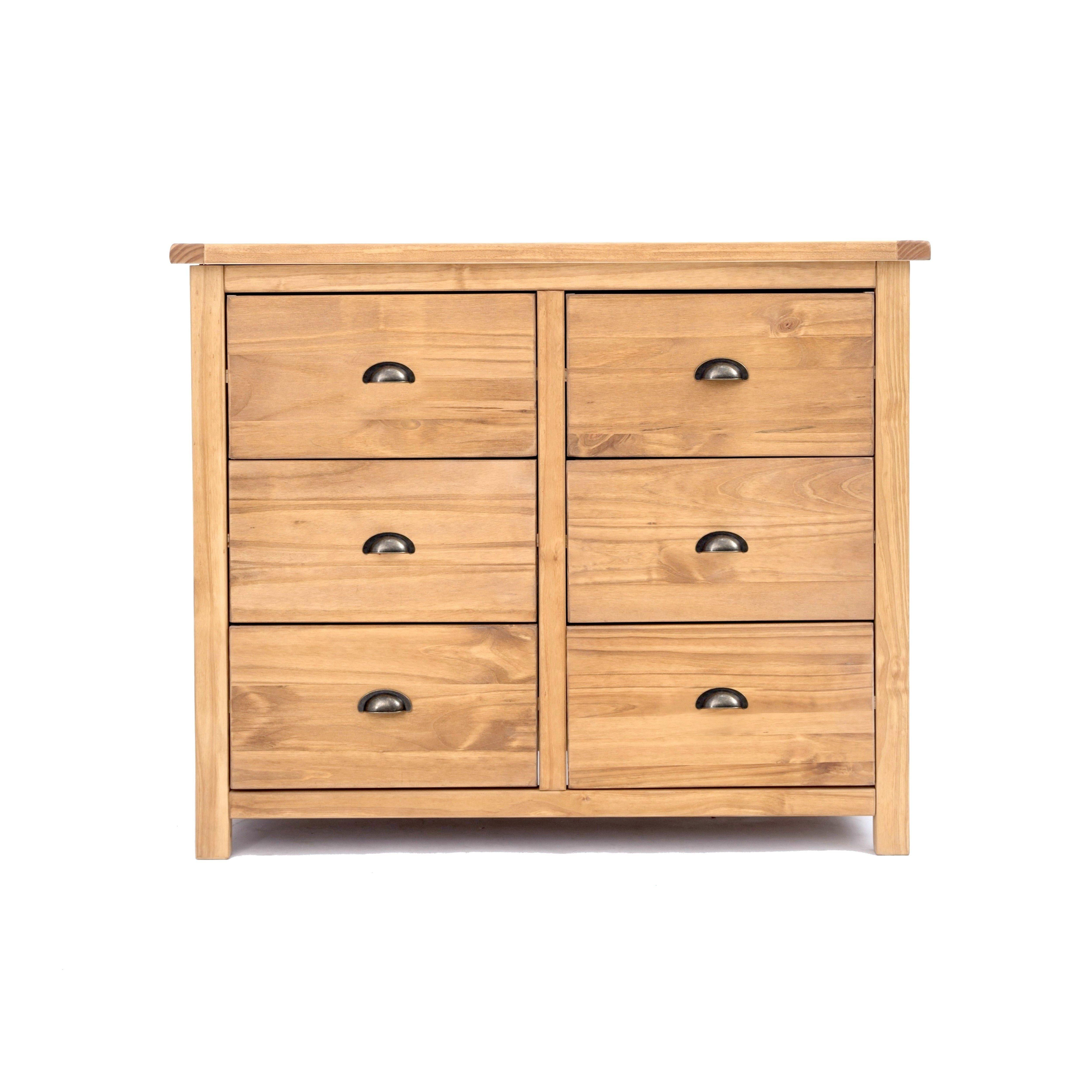 Cabinet Bits Lugo 6 Drawer Chest of Drawers Brass Cup Handle in Light Brown