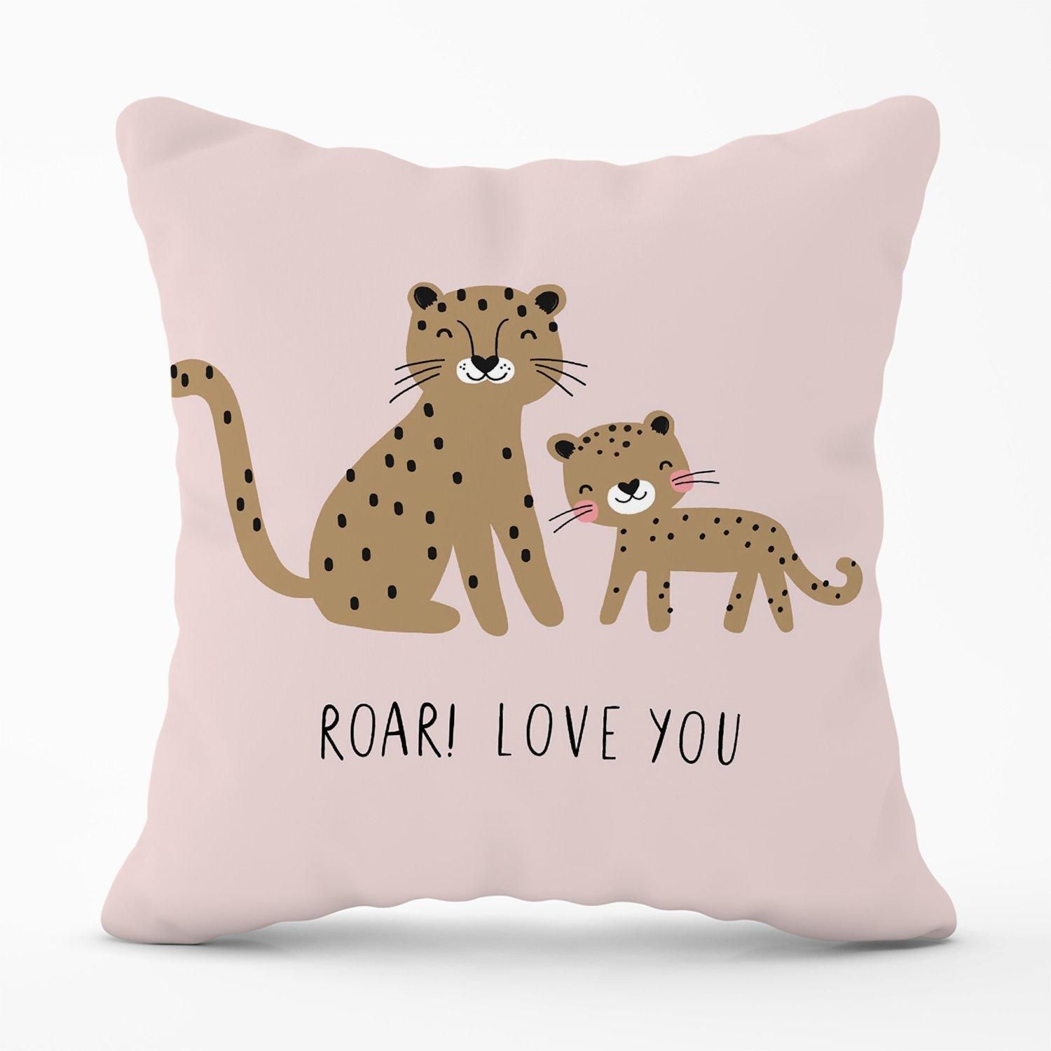 Warren Reed - Designer Roar Love You Outdoor Cushion in Pink