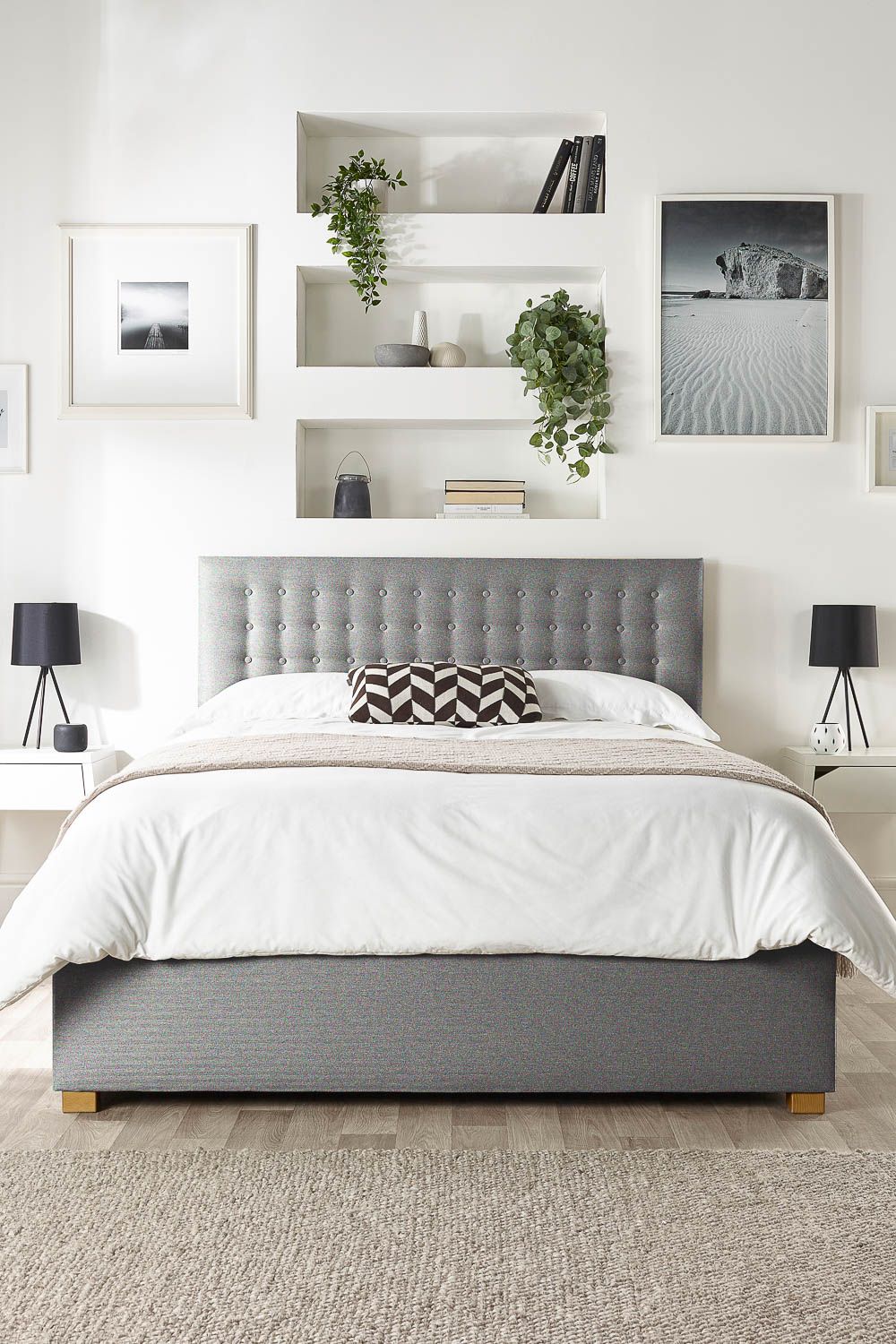 Catherine Lansfield Opulence Ottoman Storage Bed in Saxon Twill Fabric, Custom Made in Grey