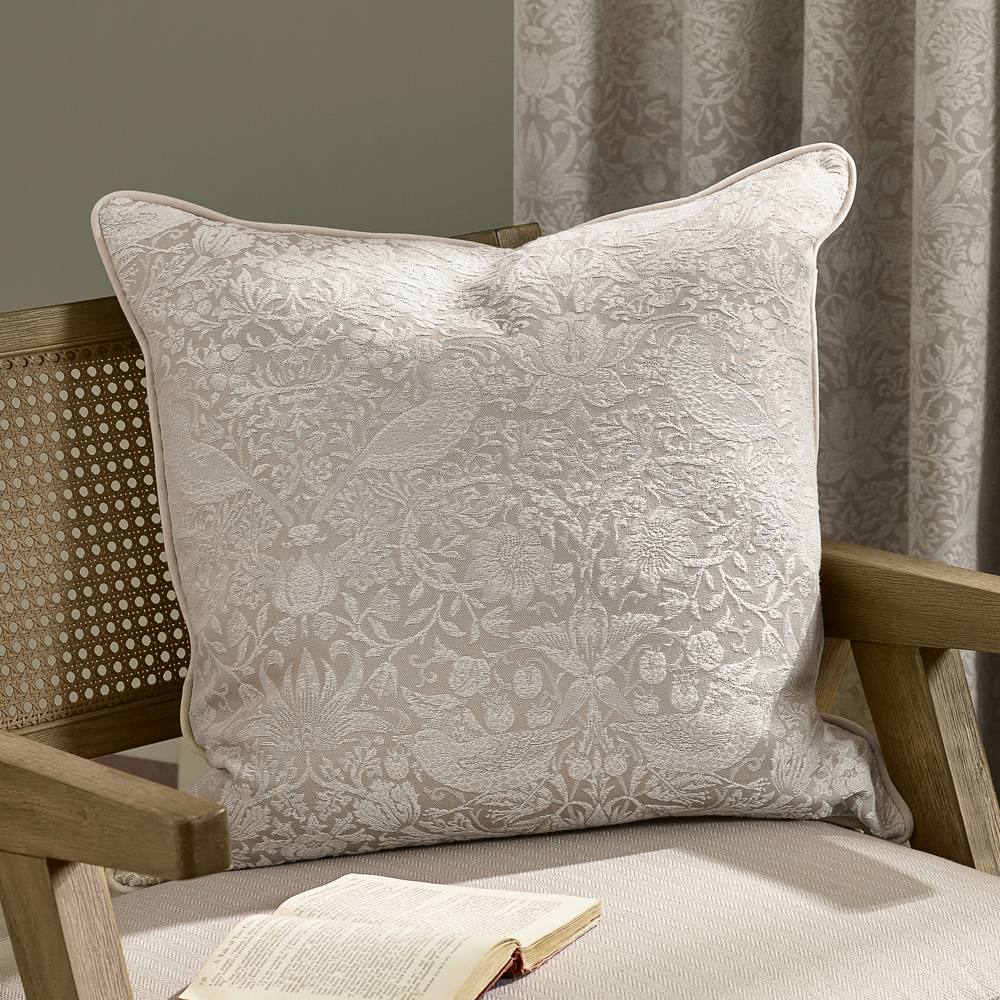 Morris & Co Strawberry Thief Jacquard Cushion in Cream