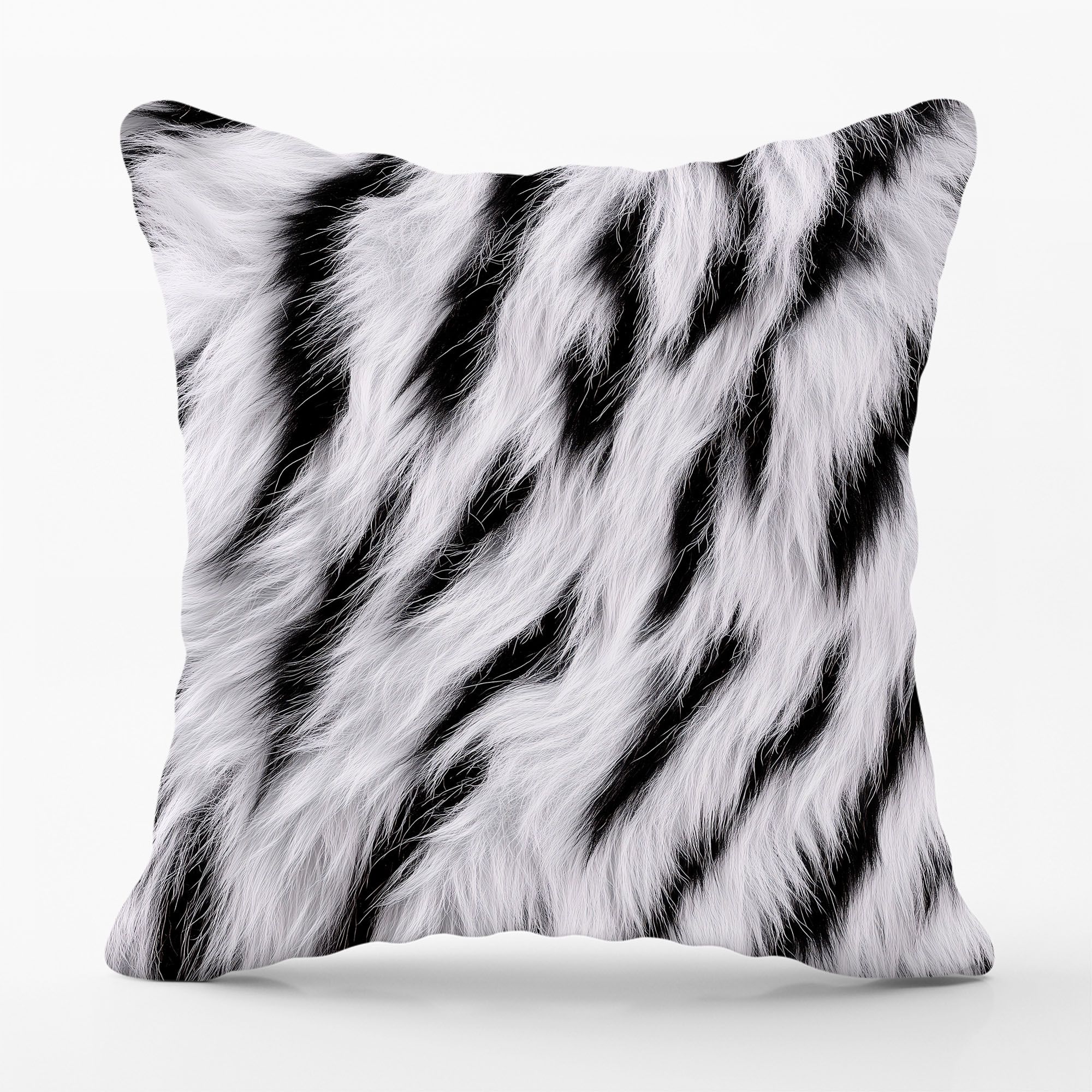 Warren Reed - Designer White Tiger Print Cushions in Black