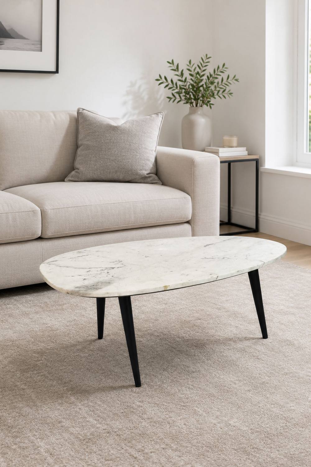 IH Design Farleigh Natural White Marble & Metal Coffee Table