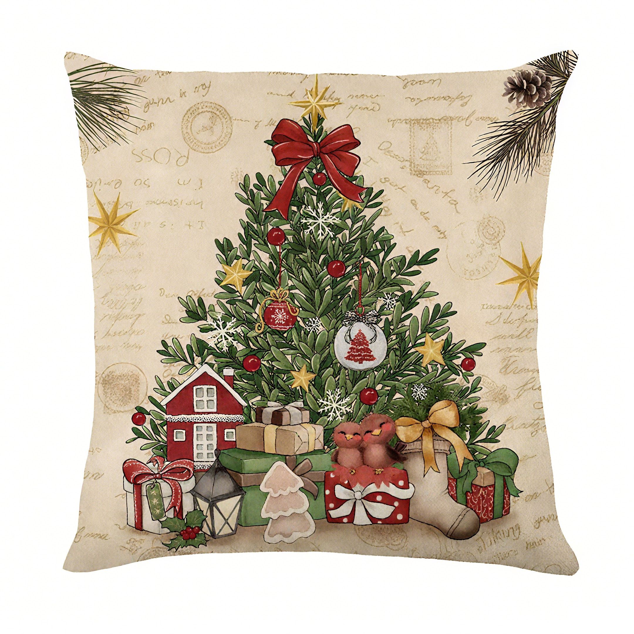 Obasyhig Christmas Print Sofa Pillow Cover in Beige