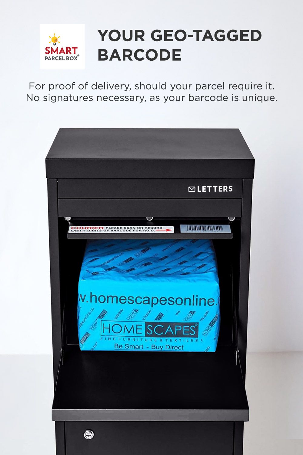 Homescapes Smart Parcel Box® Large Front Access Secure Delivery Box in Black 6