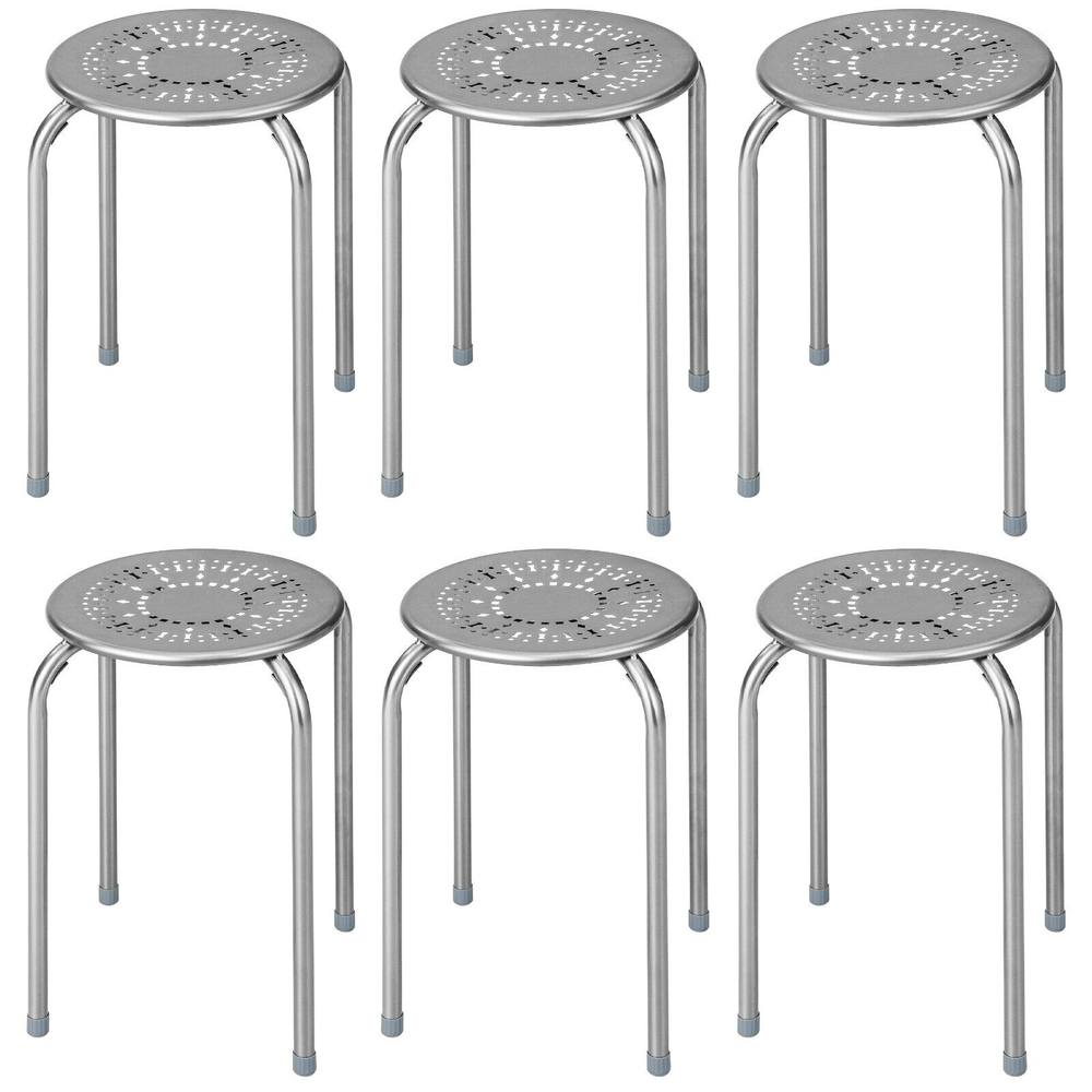 Costway Set of 6 Metal Stacking Stools Round Nesting Bar Stool with X-shape Connection in Grey