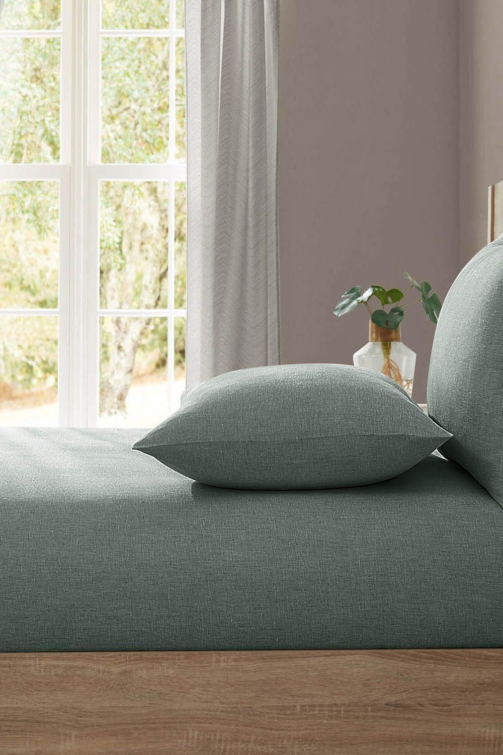 Lazy Linen 'Pure Washed Linen' Fitted Sheet in Green