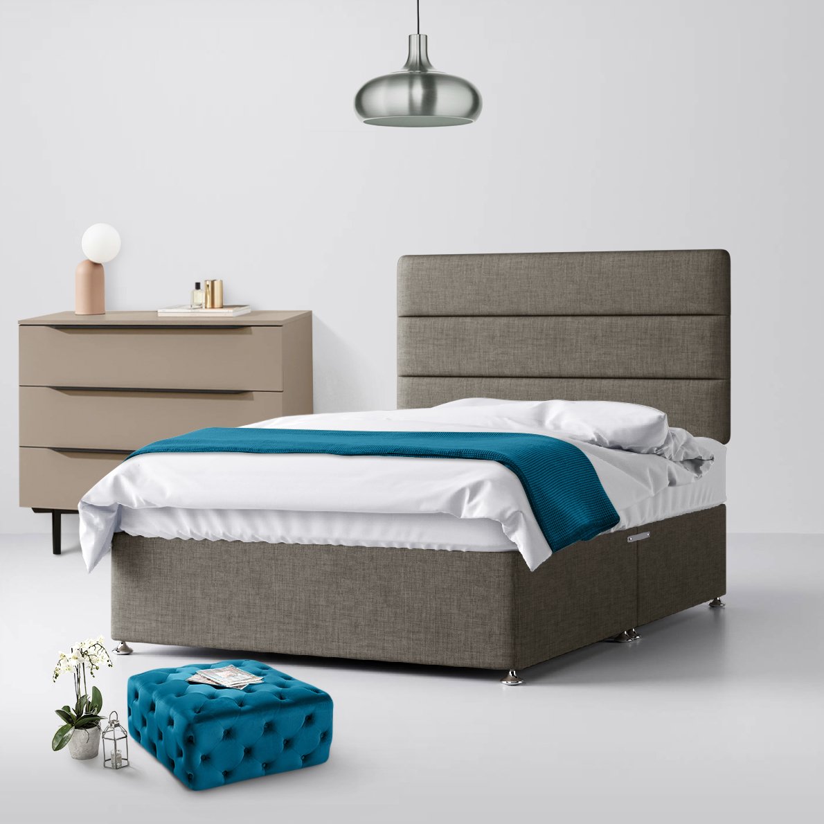 Cornell Lined Slate Grey Fabric Ottoman Divan Bed - 4ft Small Double