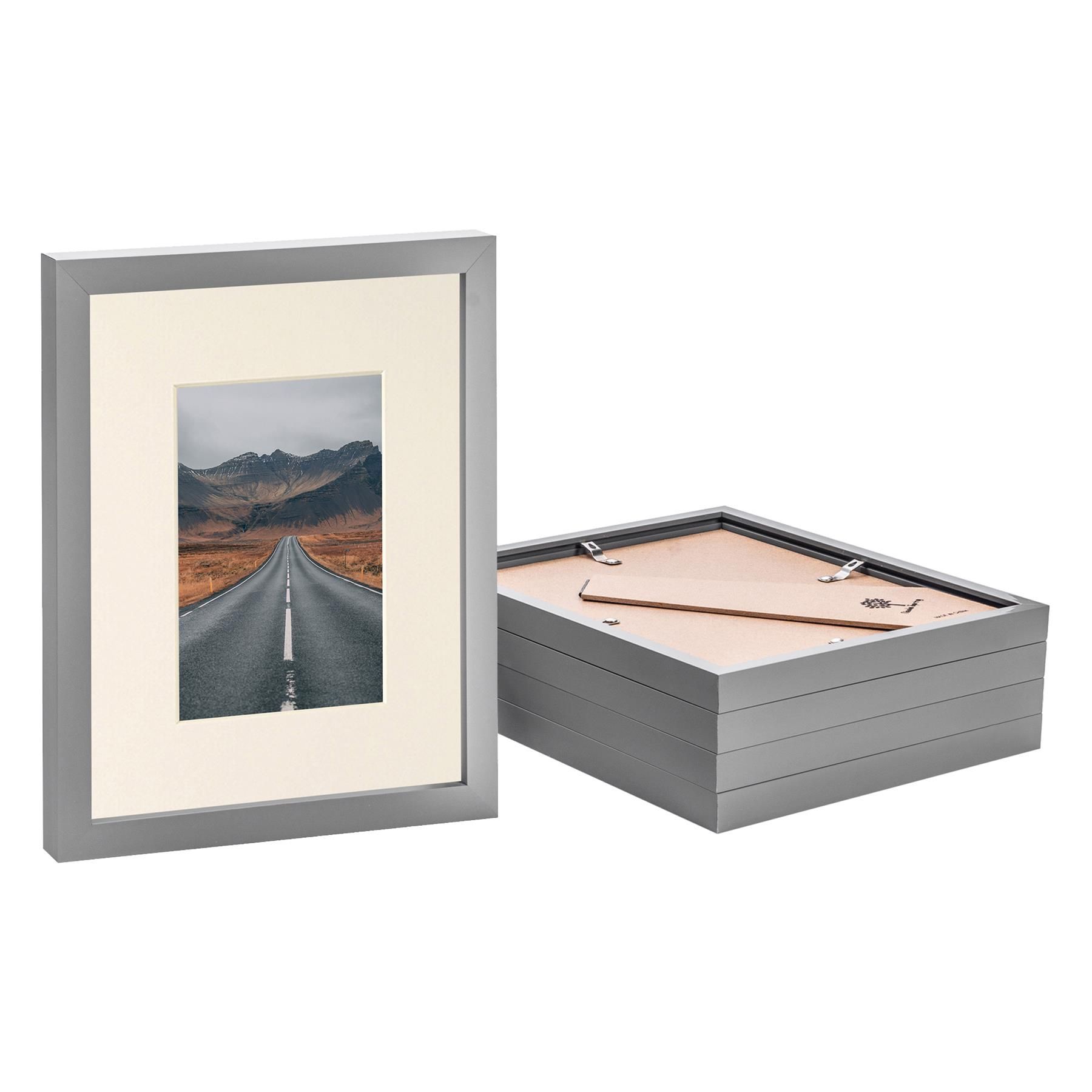 Nicola Spring Photo Frames with 4" x 6" Mount - 8" x 10" - Grey Mount - Pack of 5