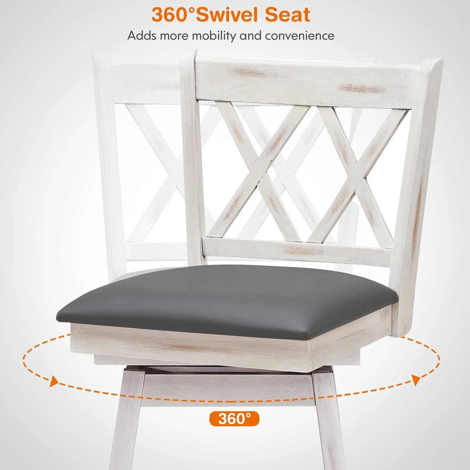 Costway Set of 2 Bar Stools Counter Height Chair Pub 360 °Swiveling Upholstered Seat 24" in White 4