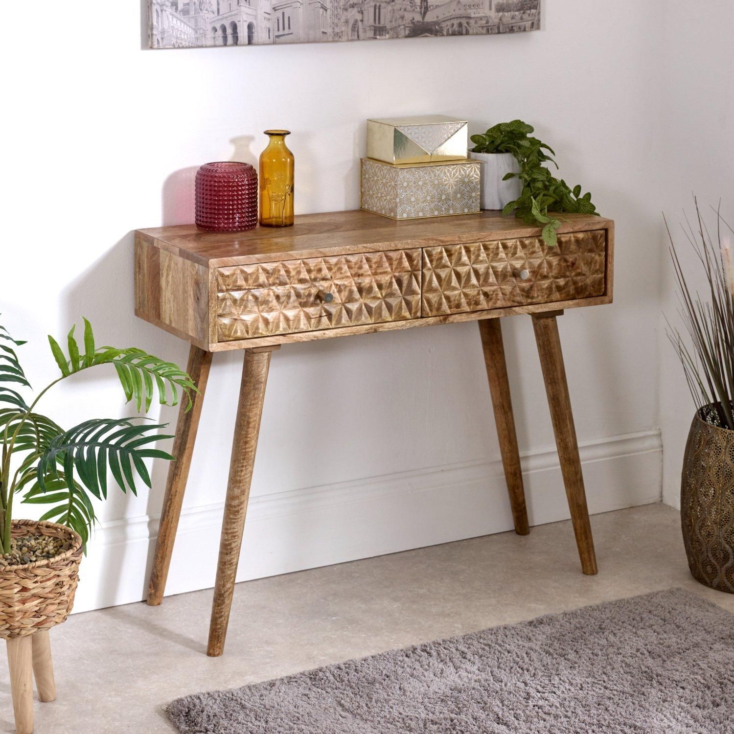 IH Design Ryleylight Light Mango Wood Console Table with 2 Drawers in Natural