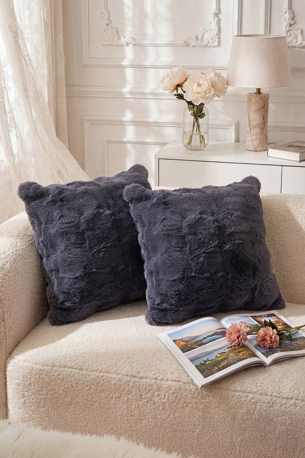 Living and Home Plush Throw Pillow Cover Pillowcase in Dark Grey