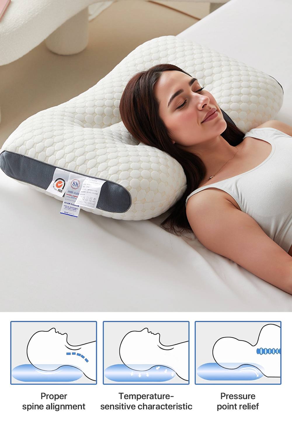 ExtraStar Breathable Knitted Ergonomic Pillow, Neck Support Sleeping Pillow in White