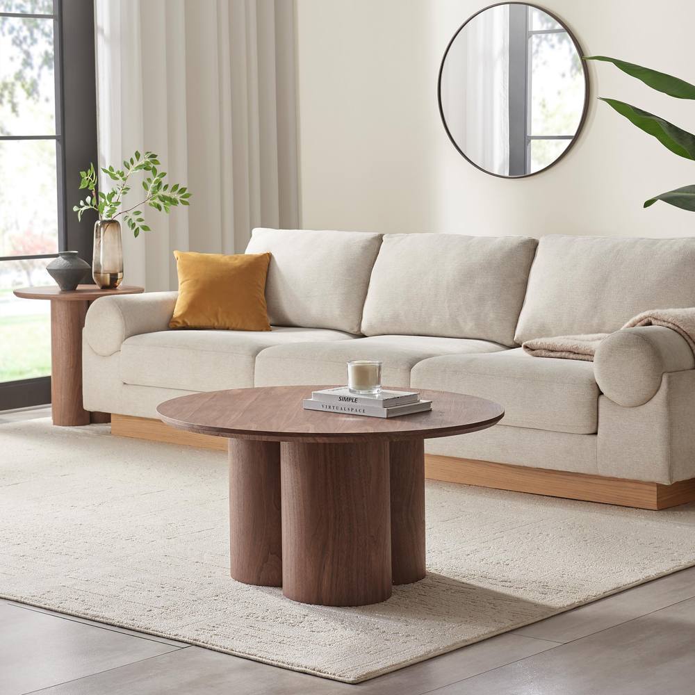 FurnitureboxUK Sutton Round Walnut Veneer Wood Coffee Table