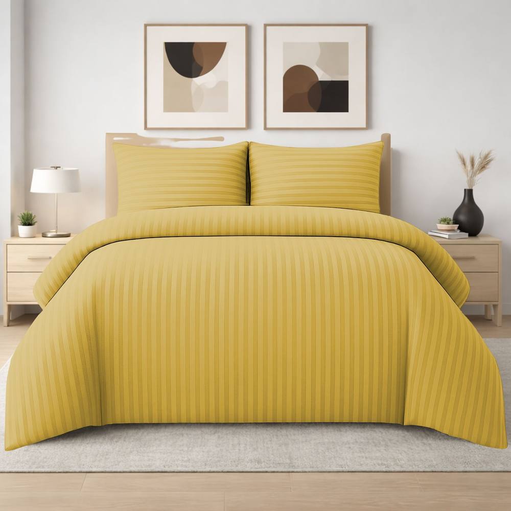 Grace 4 Pack Duvet Cover Set Modern Stripe Design Bedding Sets in Yellow
