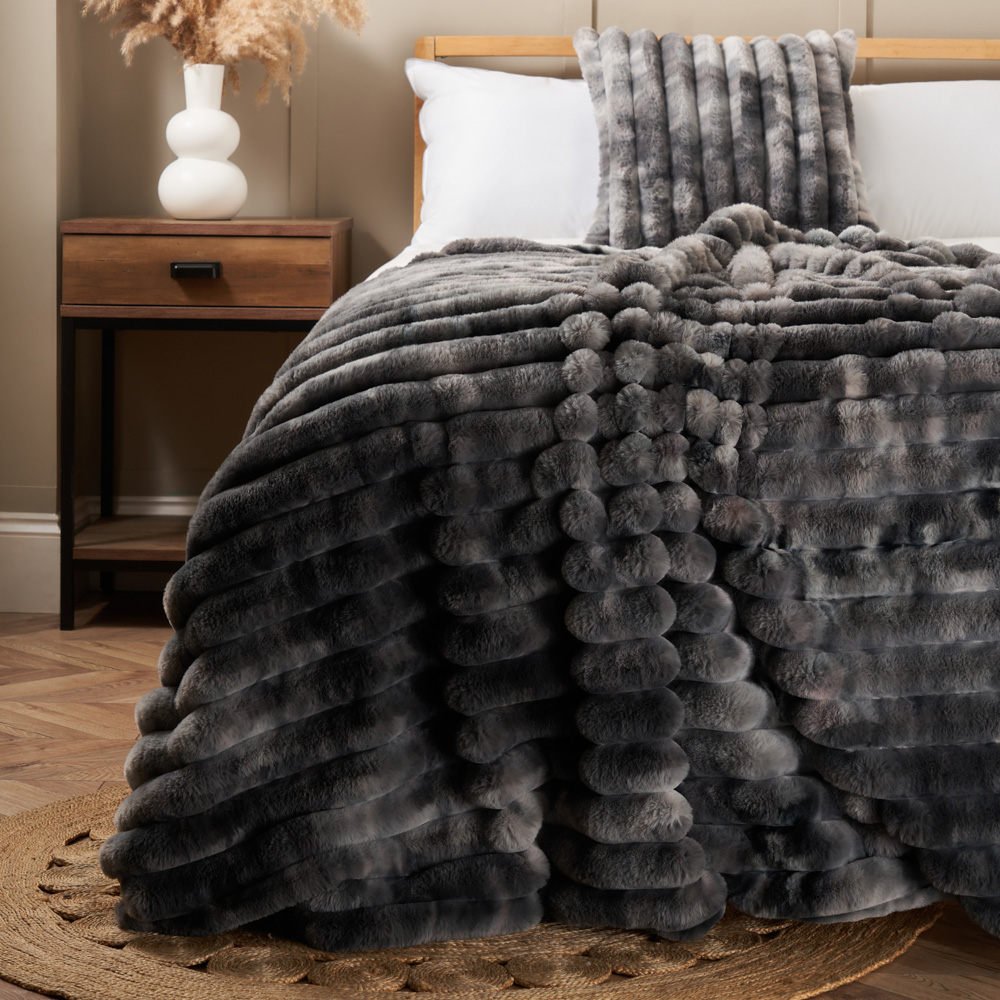 Marled Rib Throw, Grey