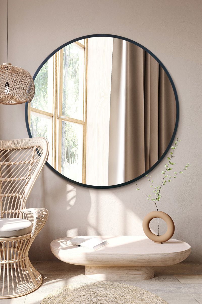 MirrorOutlet Black Edged Circular Modern Wall Mirror 47" (120CM) Diameter