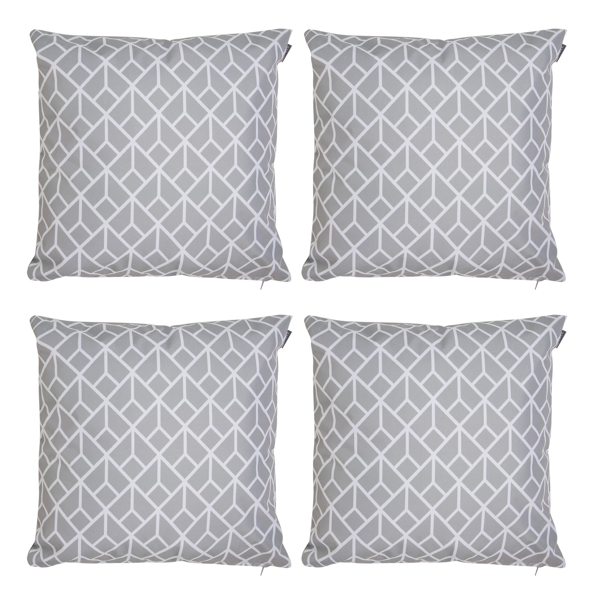 icon Indoor & Outdoor Waterproof Cushion Set of 4 Teal Grey Geometric Waterproof Cushion in Light Grey