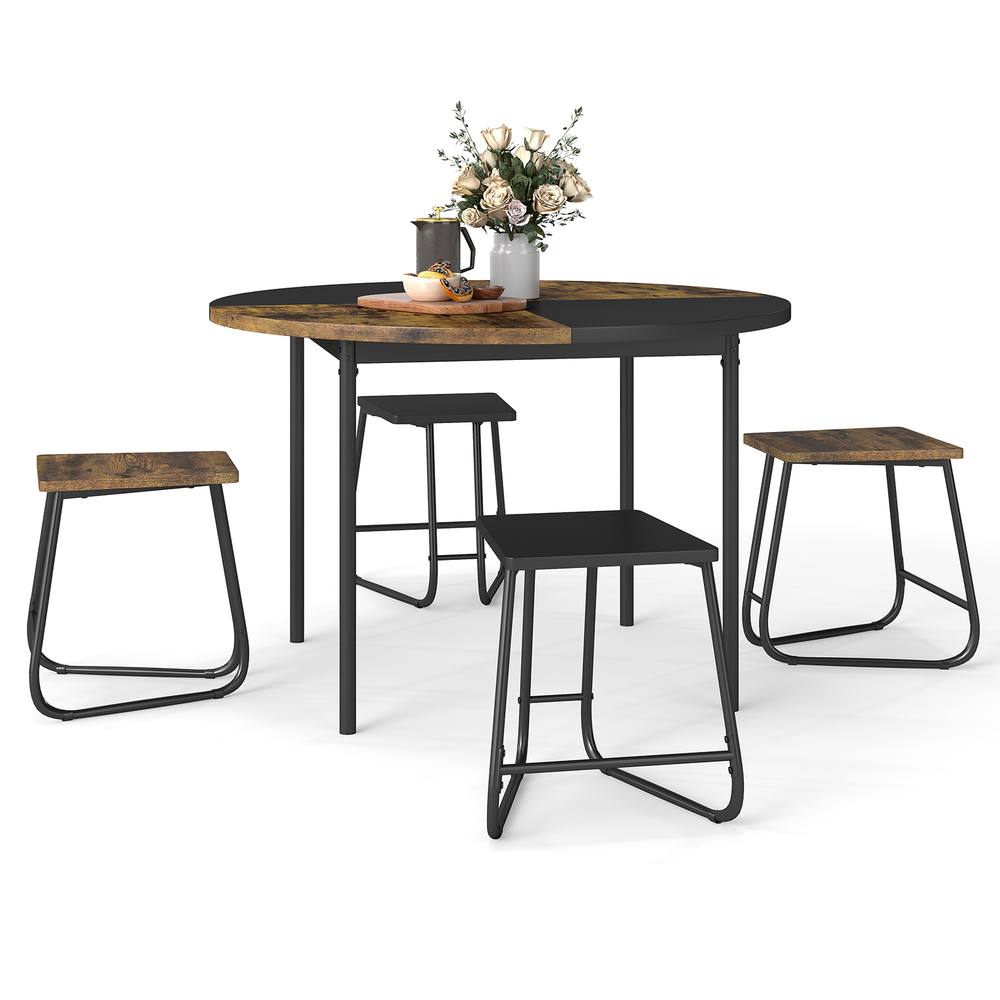 Costway 5PCS Dining Set Round Kitchen Table &4 Stools Space-Saving Dinette Set