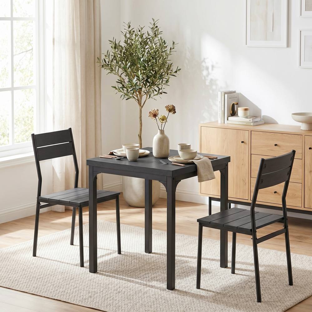 HOMCOM 3 Pcs Compact Dining Table 2 Chairs Set Black Wood Effect