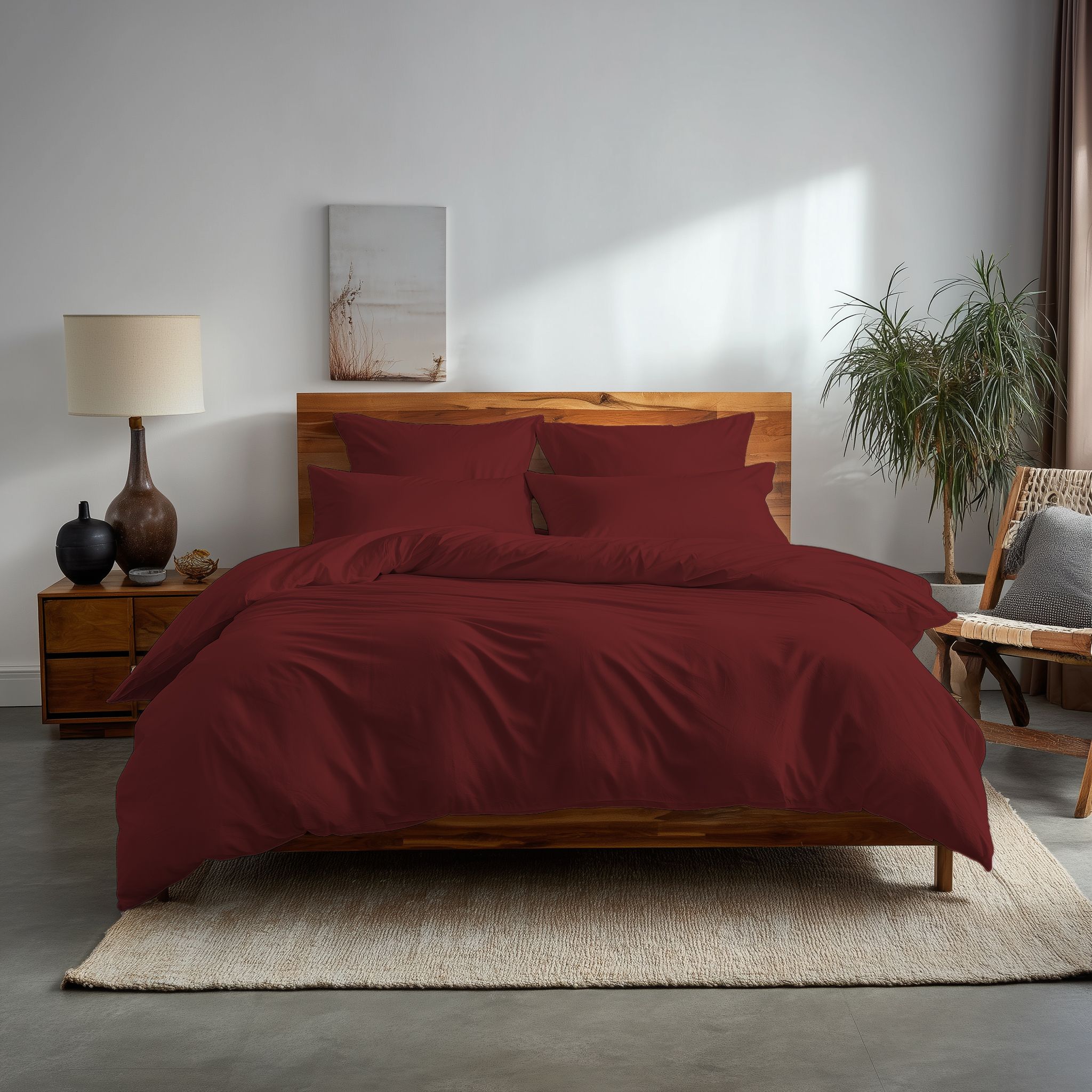 Snug City Plain Dyed Easy Care Polycotton Duvet Cover & Pillowcase/s Set Bed Linen in Wine